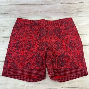 Lands' End Shorts Womens Size 10 Red Blue Paisley Print Mid Rise Stretch Casual
